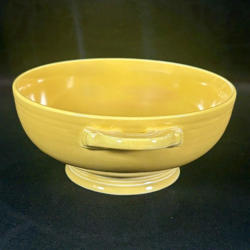 Fiesta Cream Soup Cups / Bowls‎ (2) Yellow w/ Lug Handles 6 5/8